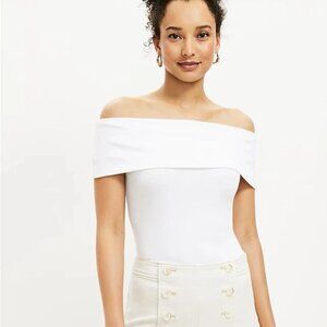 Loft Ribbed Off The Shoulder Top Size S White